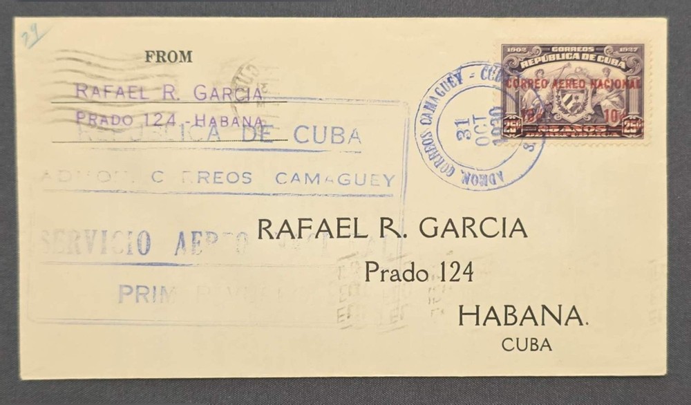 1930-first Flight Cover-camaguey-havan@
