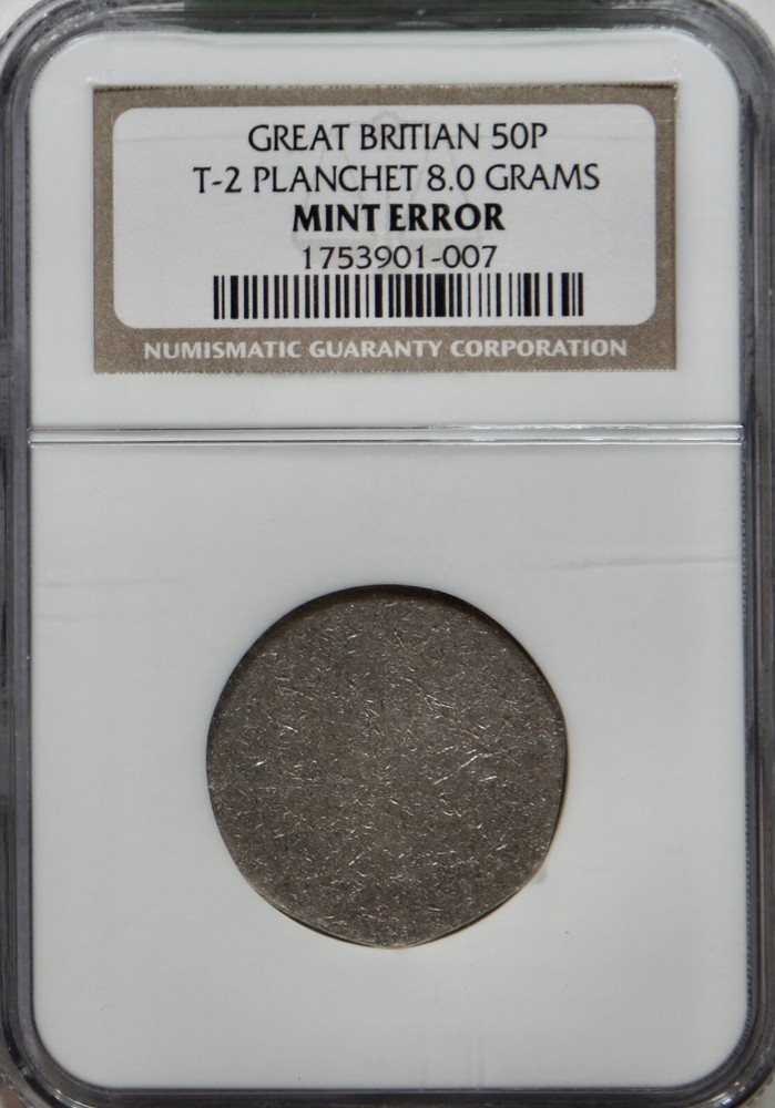 Great Britain 50 Pence Type 1 and Type 2 Blanks 8.0 Grams Each – NGC Mint Errors