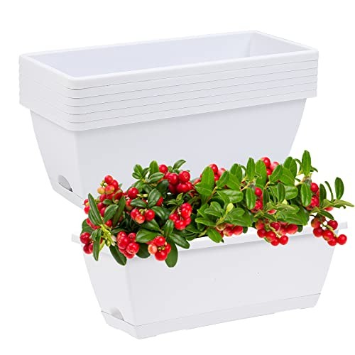 Window Box Planter, 7 Pack Plastic Vegetable Flower Planters Boxes 17 White