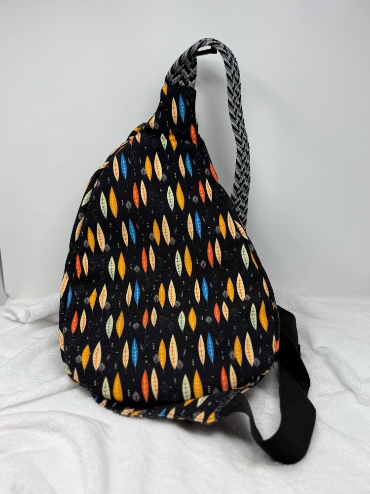 Multicolored Feather Patterned Adjustable Rope SLING BACKPACK by Ambry