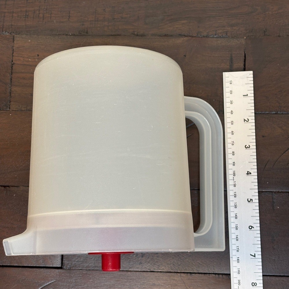Vintage Tupperware Pitcher 1.5 quart sheer with red push-button sealing lid
