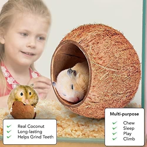 SunGrow Coconut Shell House for Gecko, Snake & Ball Python, Raw Coco Brown