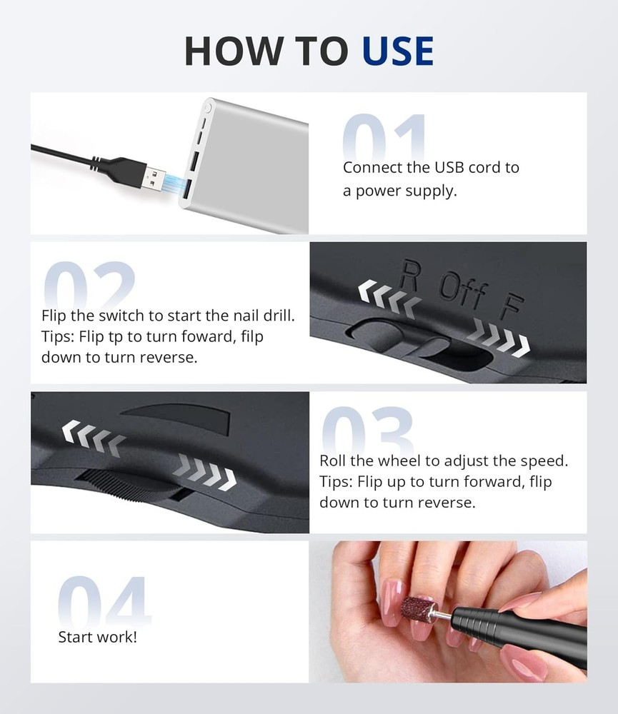 Studio Basic Electric Nail Drill, USB Portable Nail E File Machine for Profes...