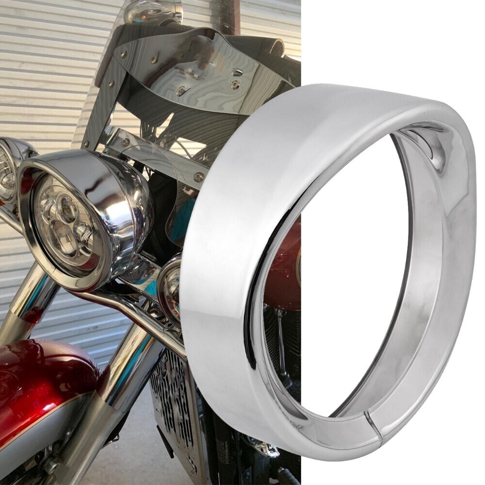 7'' Headlight Visor Style Trim Ring Chrome For-Harley Touring Electra Glide