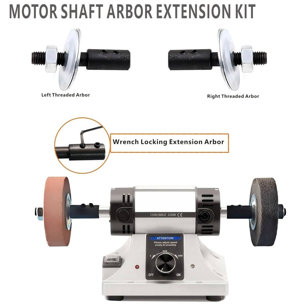 Durable 8mm Motor Shaft Extender - Bench Grinder Adapter with Tools Included