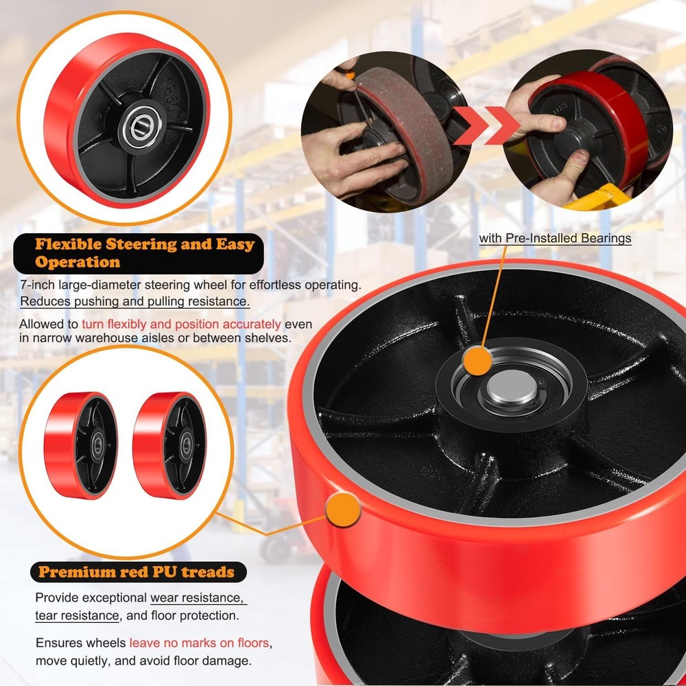 Pallet Jack/Truck Full Replacement Kit Steering Wheels 7"x 2" Front Load Roller