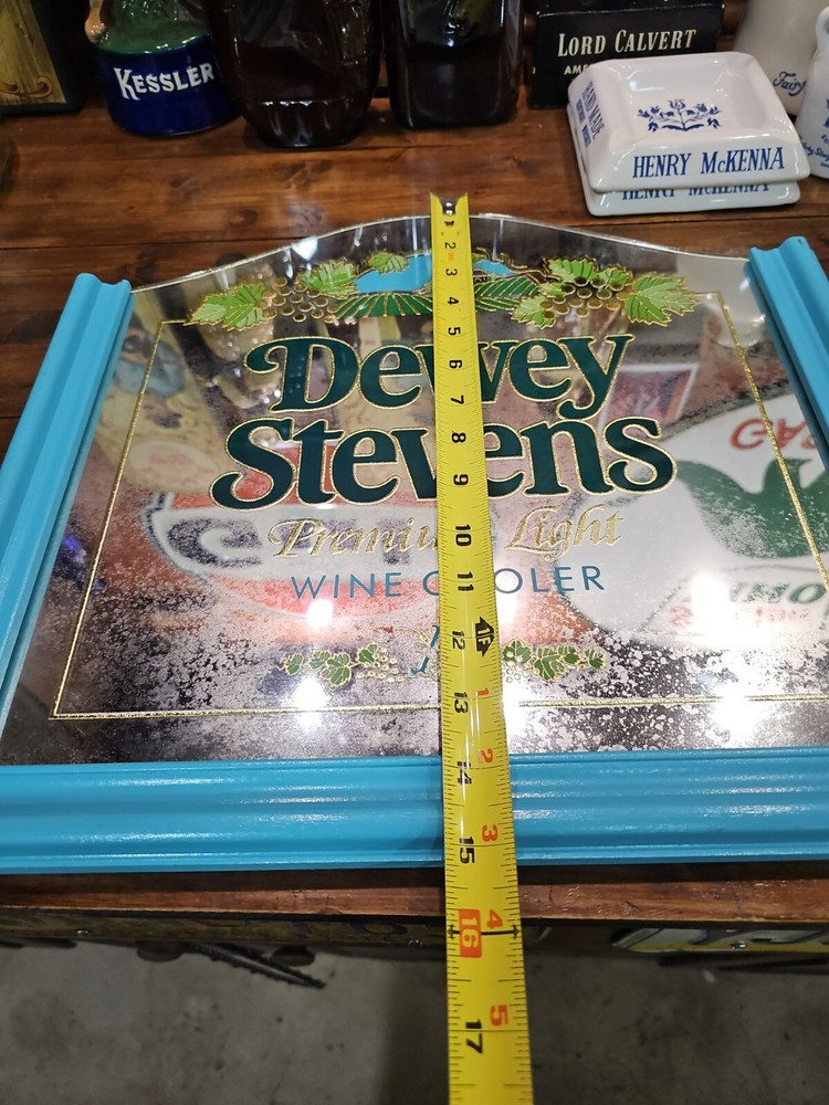 DEWEY STEVENS WINE COOLER BAR/ADVERTISING MIRROR.