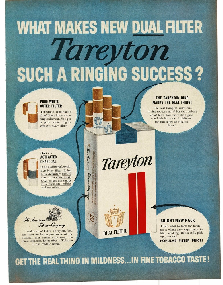 1959 Tareyton Cigarettes dual filter Vintage Print Ad 1