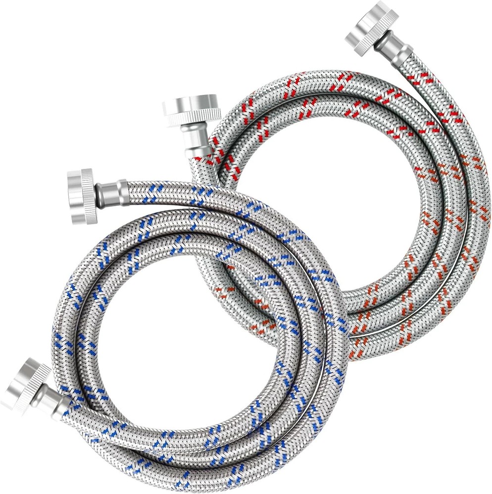 Washing Machine Hoses 4FT Stainless Steel Braided Hot Cold Water Lines 2 Pack