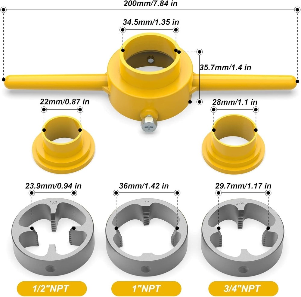 PVC Thread Maker Tool, NPT Die Set, Pipe Threader Plumbing Tool, with 3 Dies,...