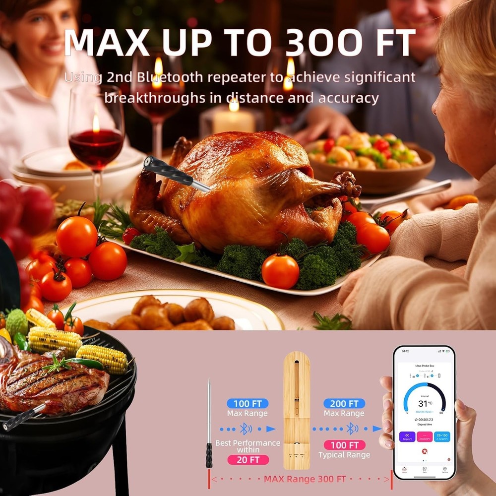 Wireless Smart Meat Thermometer With Bluetooth | Long Range | Measures Internal