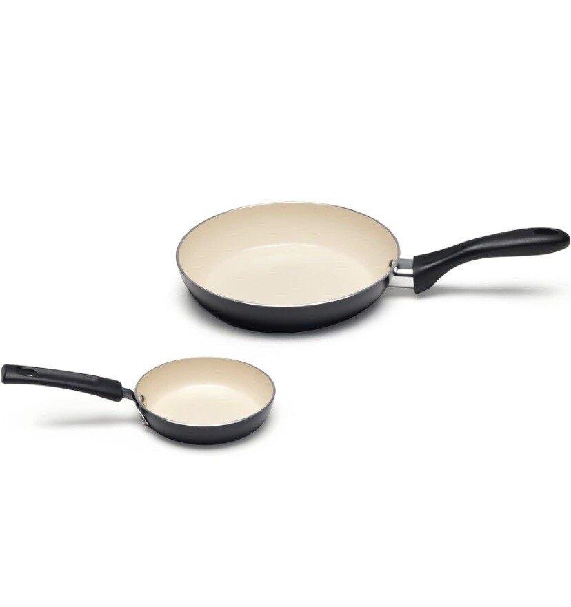 Amazon Basics 11-Piece Pots and Pans Ceramic Cookware Nonstick Set - Black/Cream