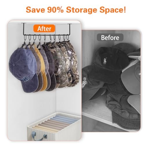 Hat Rack for Baseball Cap Hat Storage with 20 Hooks - Modern 2-Pack Black