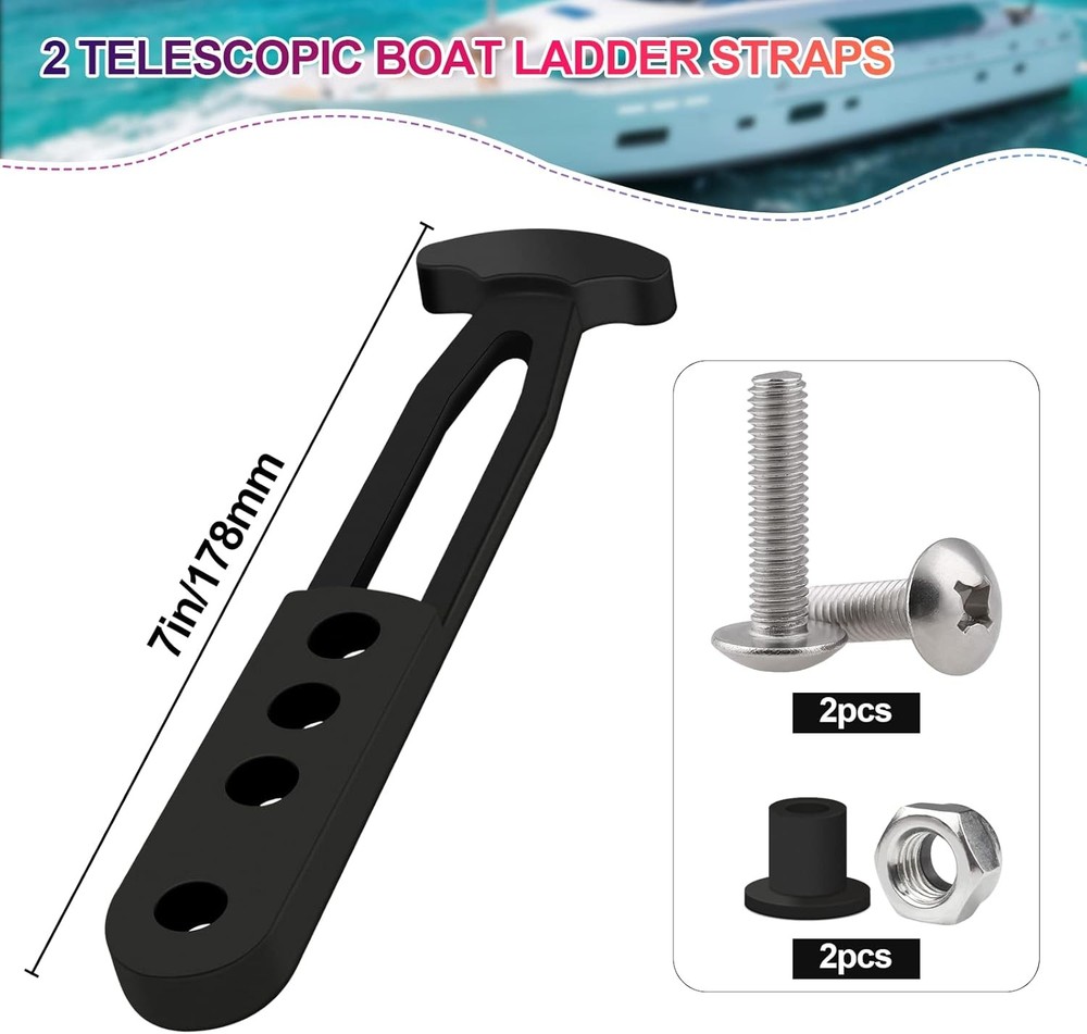 2 Pack Boat Telescoping Ladder Rubber Strap, Boarding Fixed 2 Pack, Black