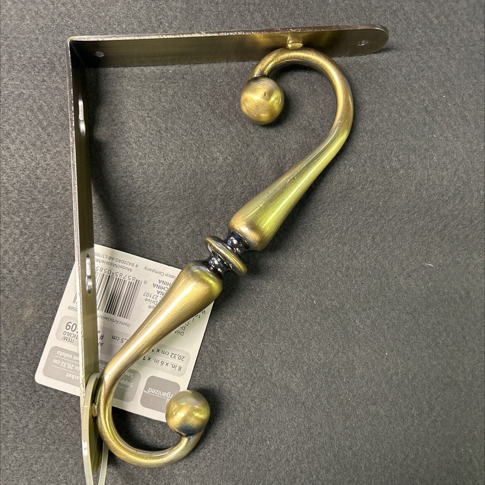 (5 Pack) 8 inch Scroll Decorative Bracket Antique Brass