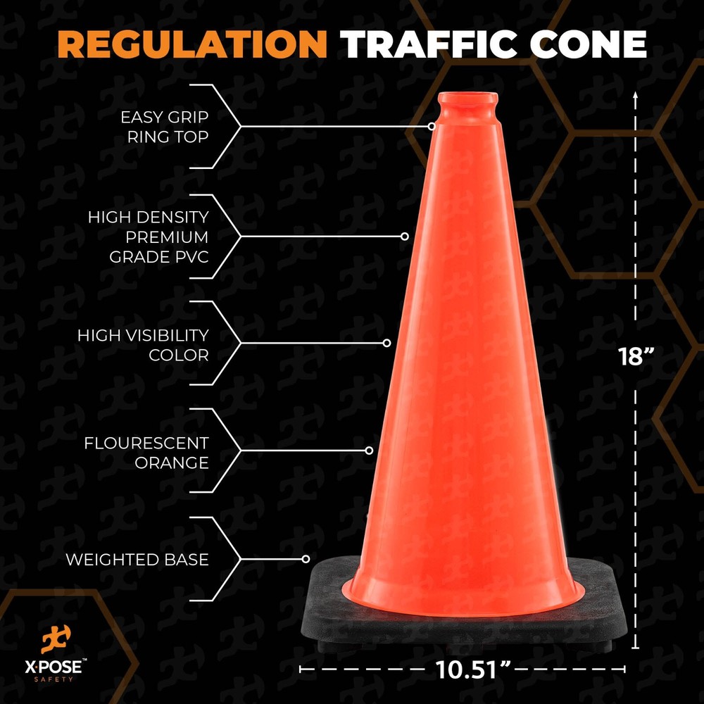 Orange Traffic Cones 18 Inch , Multipurpose PVC Plastic Safety Cone