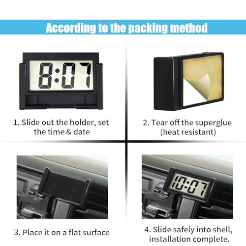 Small Electronic Dashboard Car Time Clock Self-Adhesive Mini Car Black