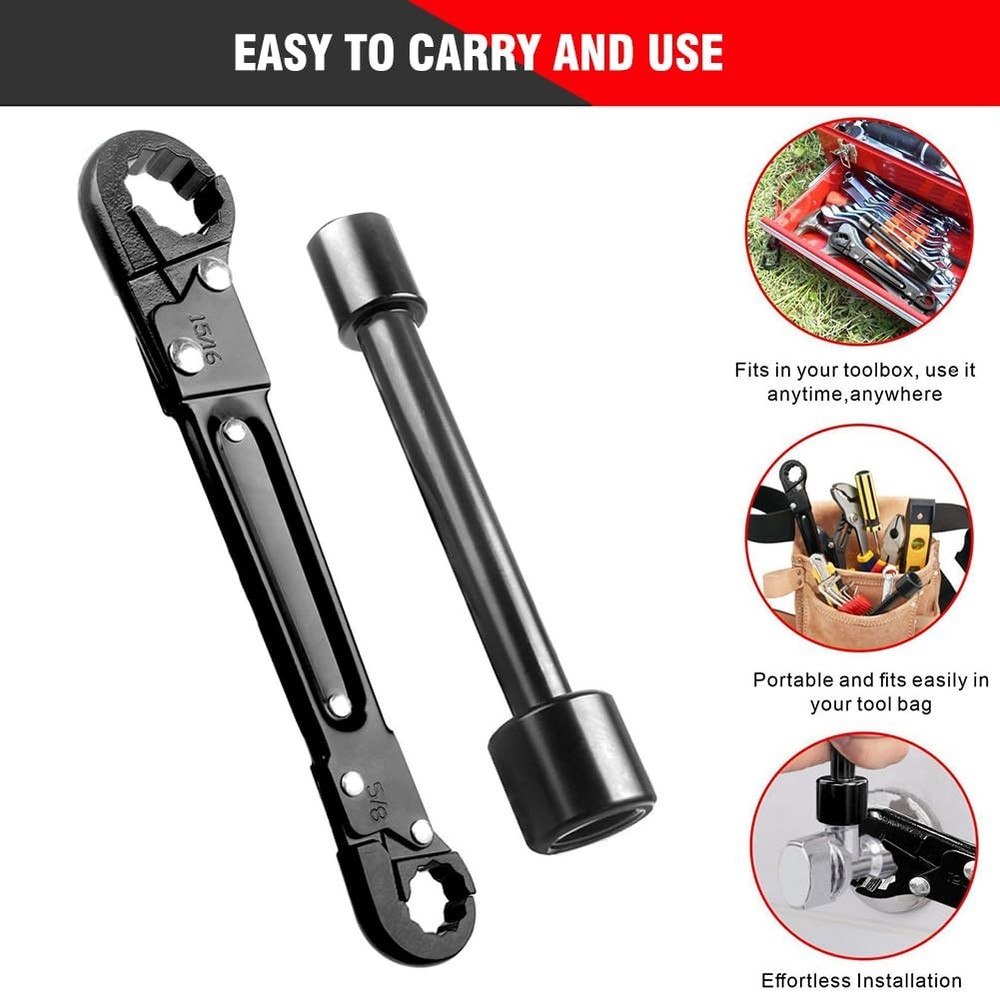 Angle Stop Wrench Kit Plumbing Tool For Compression Stops Nuts Black