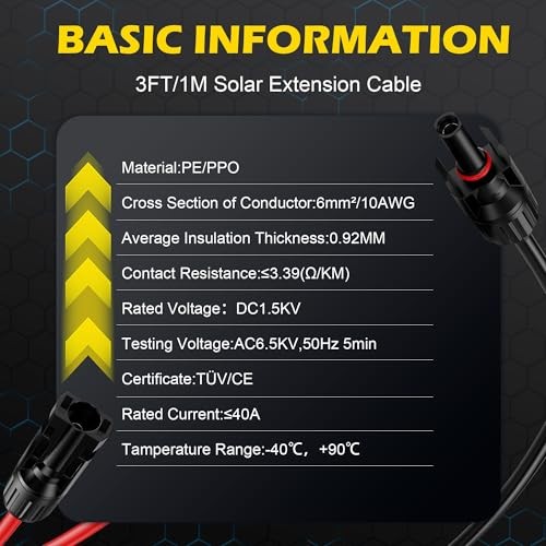 3Ft Solar Cable Solar Extension Cable,10AWG Solar Panel 3FT-10AWG