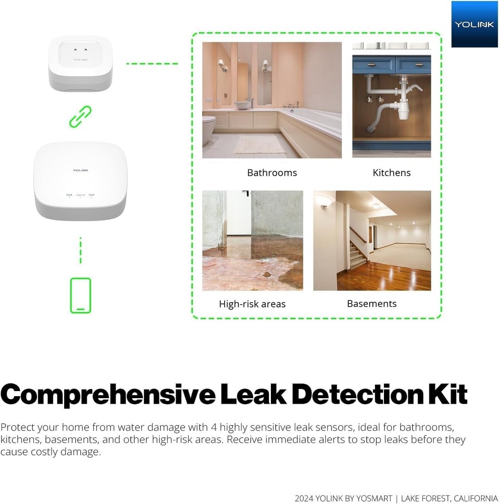 Complete Water Leak Alert System: Hub + 2 Sensors, 1000 Ft Range, Quick Setup