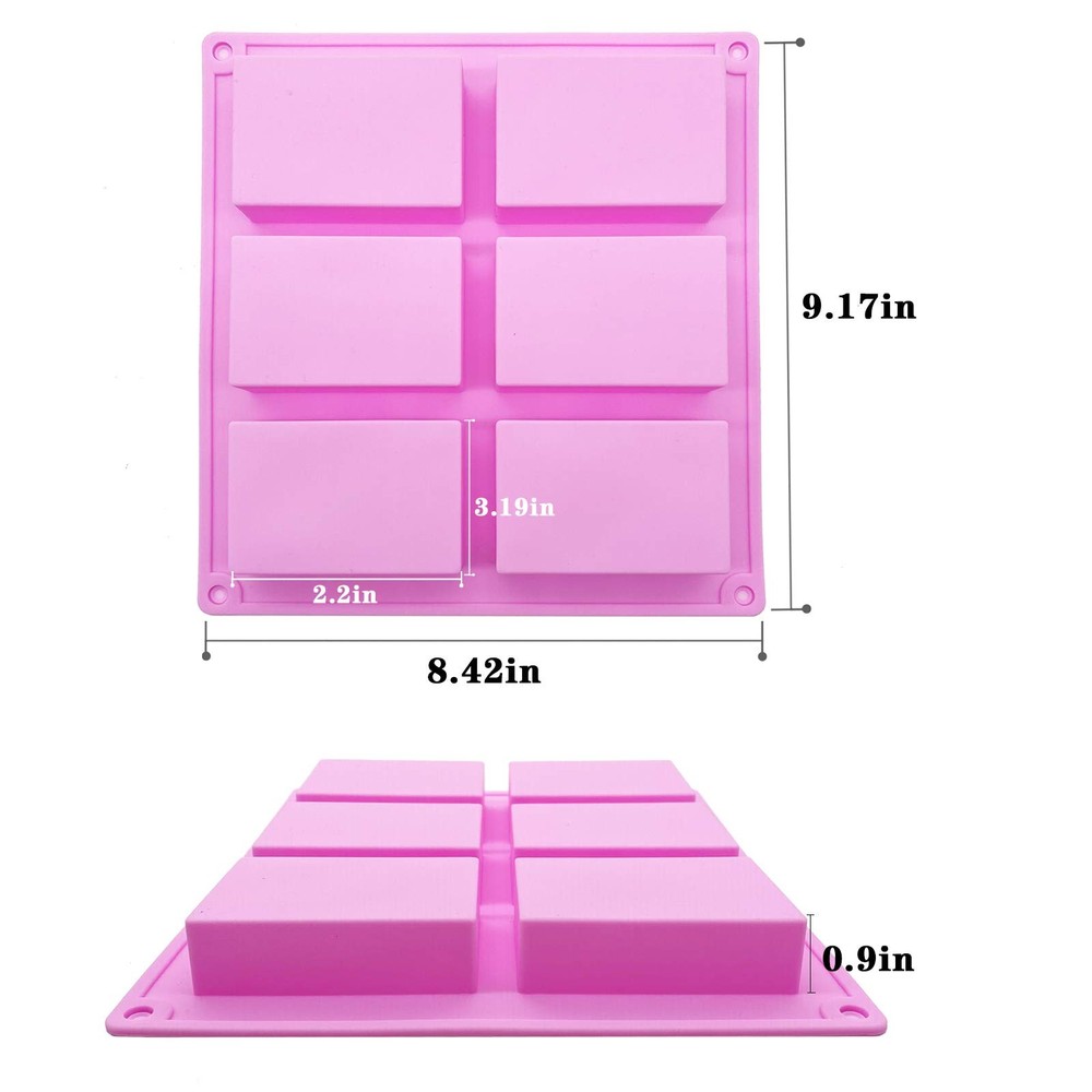 3 Pack Silicone Rectangle Soap Molds with 6 Cavities for Baking Soap Making