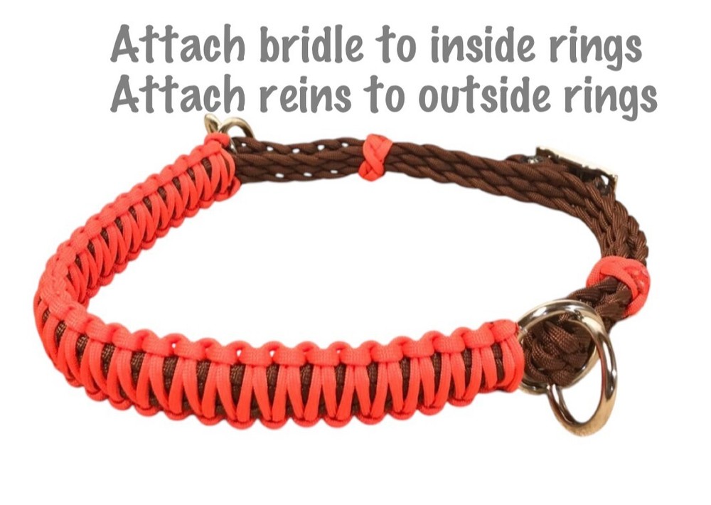 side pull hackamore attachment with a whoa orange and brown.. mini to draft siz
