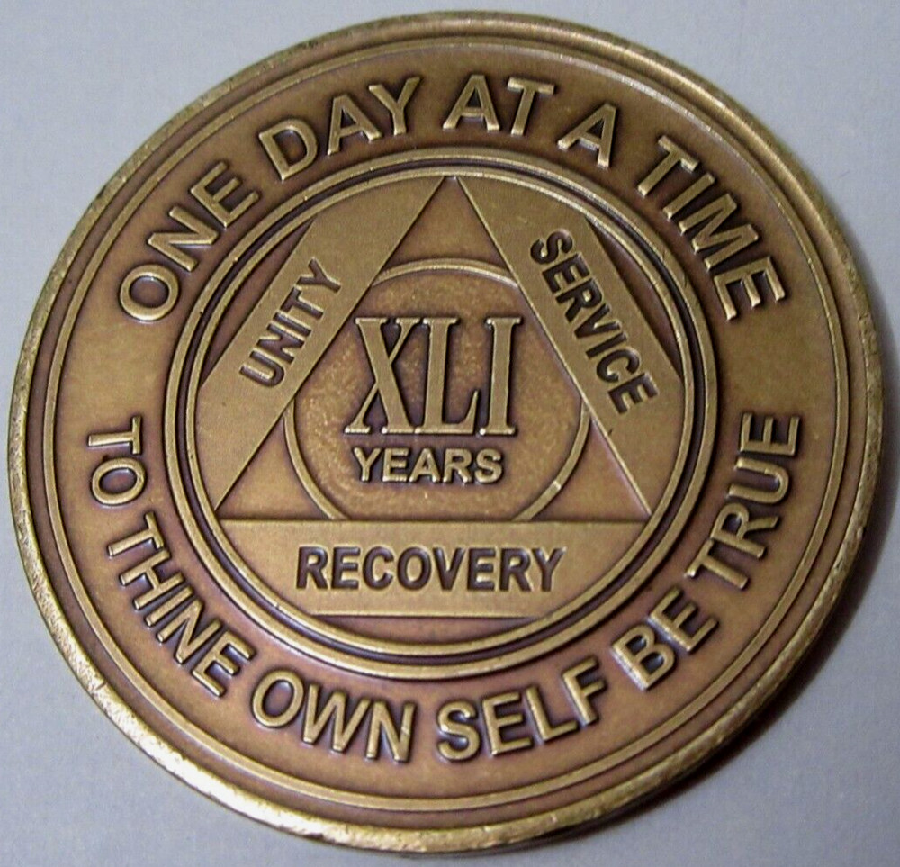 Alcoholics Anonymous AA 41 Year Bronze Medallion Token Chip