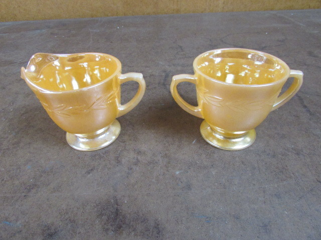 Fire King Peach Luster Creamer sugar excellent ware