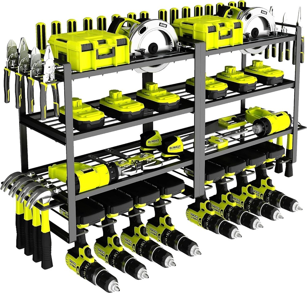 Power Tool Organizer - 4 Layer Garage Tool Storage Rack with Drill Holder
