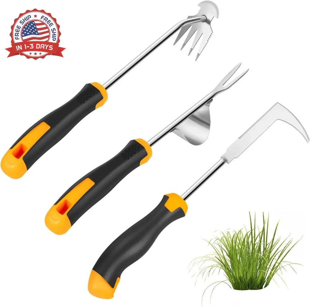 Garden Uprooting Weeding Tools - 3 Pack Hand Held Weeder Puller Tool Set, Rubber