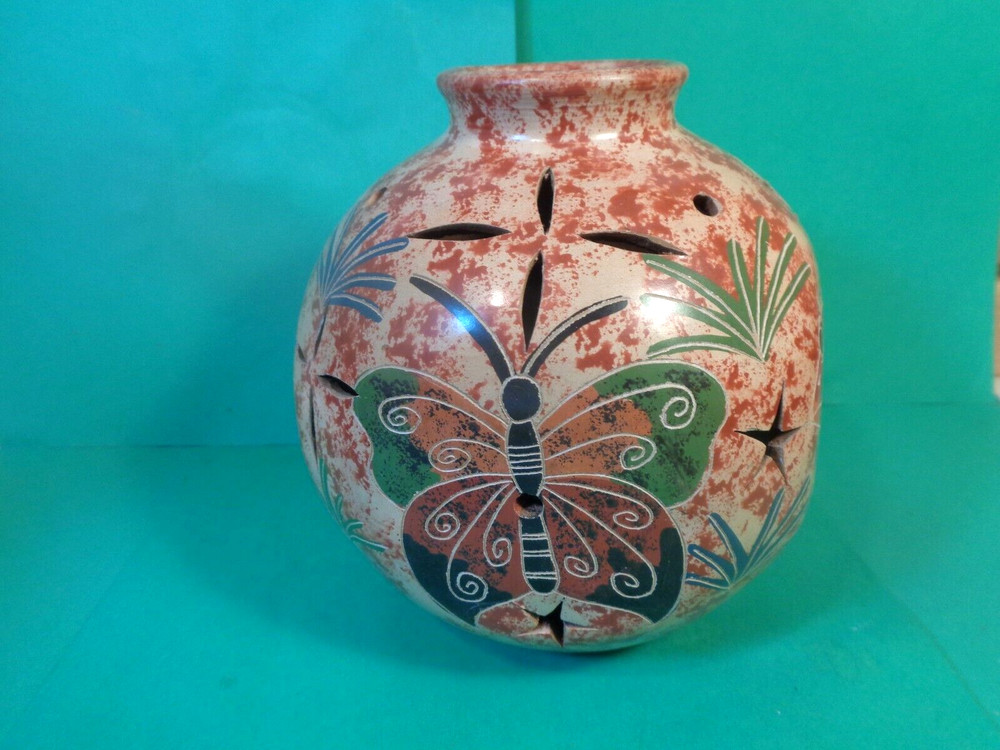 Pottery Tropical Pattern Tea Light/Candle Globe, Brazil (Used/EUC)