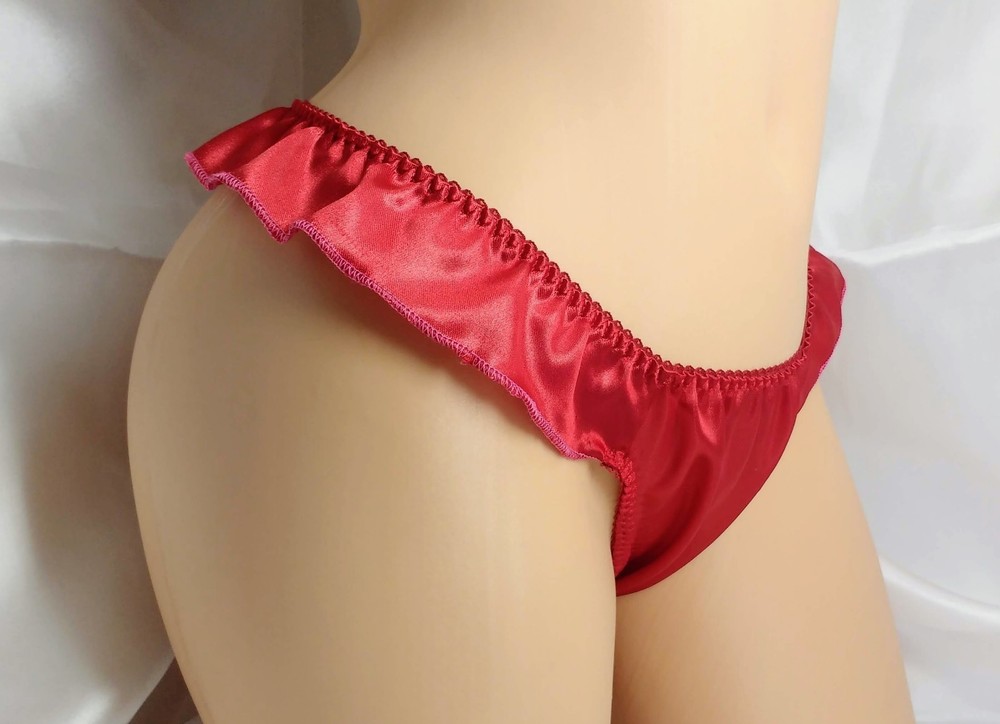 Red Satin Flutter thong panties VTG style