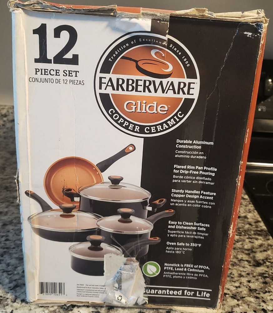 Farberware Glide 12 pc Cookware Set Black Copper Ceramic Nonstick Pots and Pans