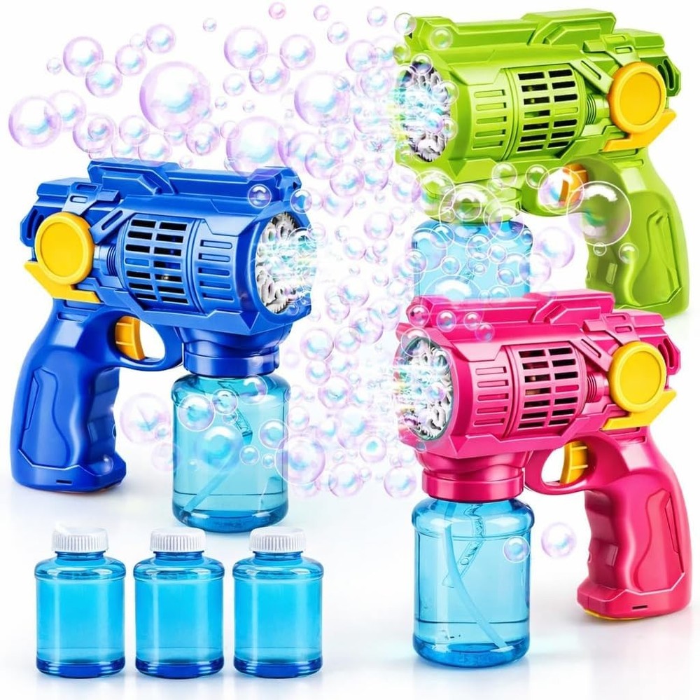 TOY Life 3 Pack Bubble Guns for Kids, Automatic Bubble Blower, Leakproof & Light