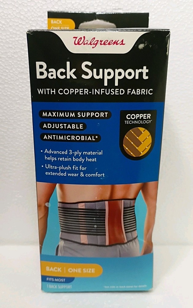 Walgreens Back Support w/Copper Infusion~Max Support~1 Size Fits Most~Flawed Box