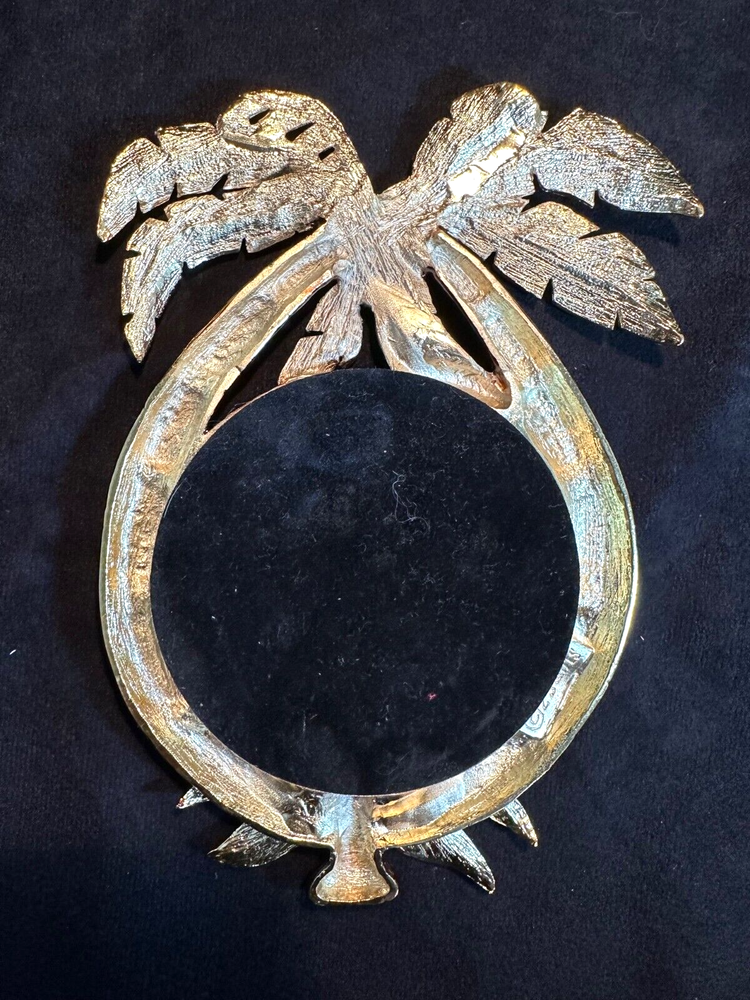 Solid Brass and Enamel Palm Trees Cup Plate Coaster Tray