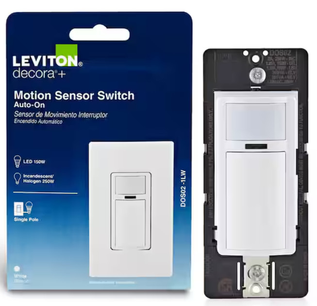 Leviton DOS02-1LW Decora Motion Sensor Light Switch Auto-On Single Pole White