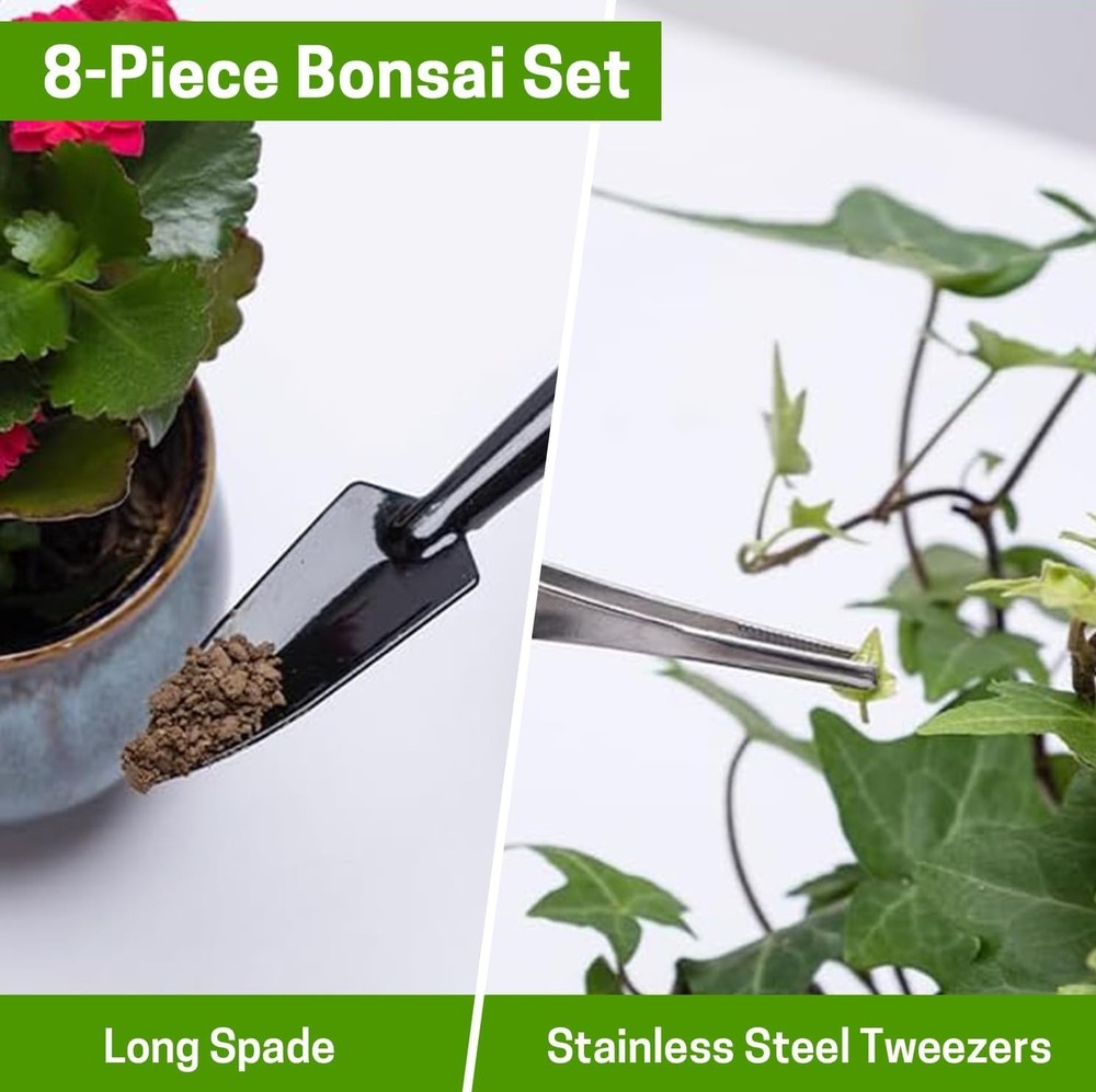 Bonsai Set 8 Pcs - Include Pruner, Fold Scissors, Mini Rake, Bud & Leaf Trimm...