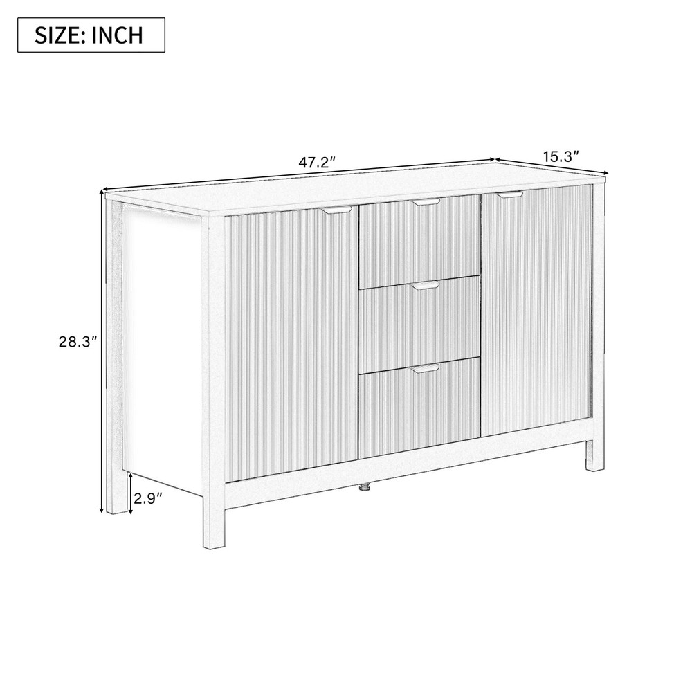 Wave Design Sideboard (3 Adjustable Shelves, 3 Drawers, Soft-Close Doors, Metal)