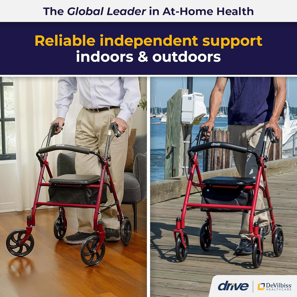 Rollator Walker with Seat - Stable Mobility Support - Height Adjustable - Durabl