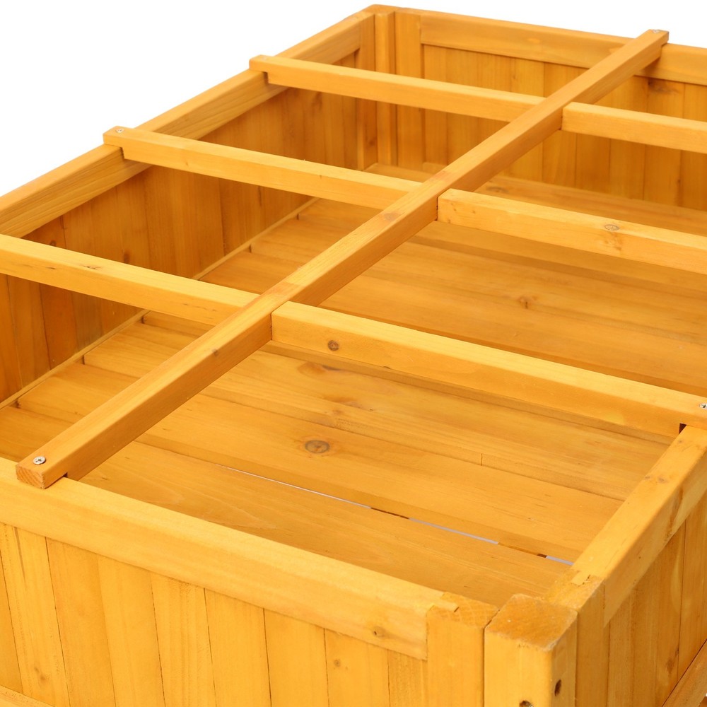 Mobile Elevated 8-Pocket Wood Planter w/ Lockable Wheels & Storage Shelf