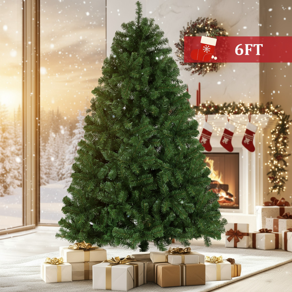 Artificial Christmas Tree, 6ft Premium Hinged Spruce Holiday Tree Easy Assembly