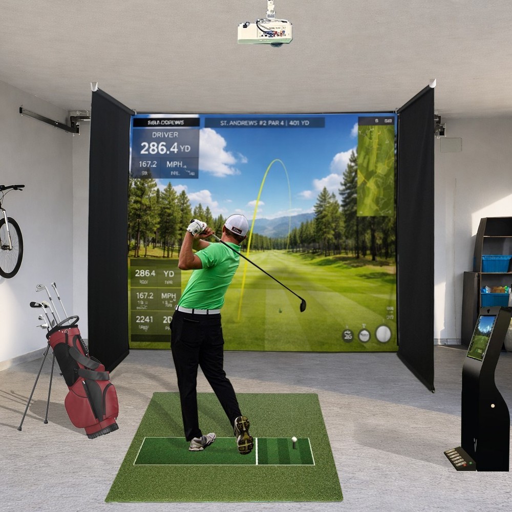 Motorized Golf Simulator Screen  Enclosure for Garage Ceiling Mounted Retractabe