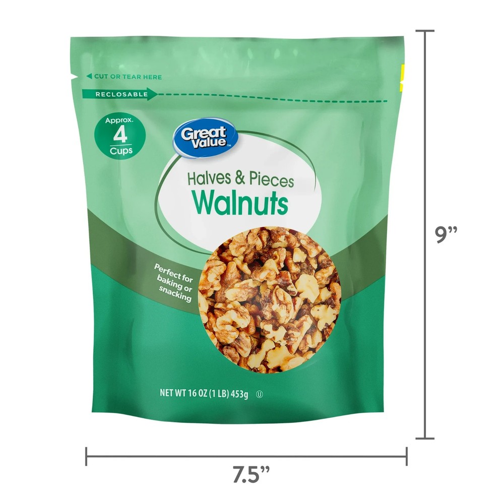 Great Value Walnuts Halves & Pieces, 16 Oz