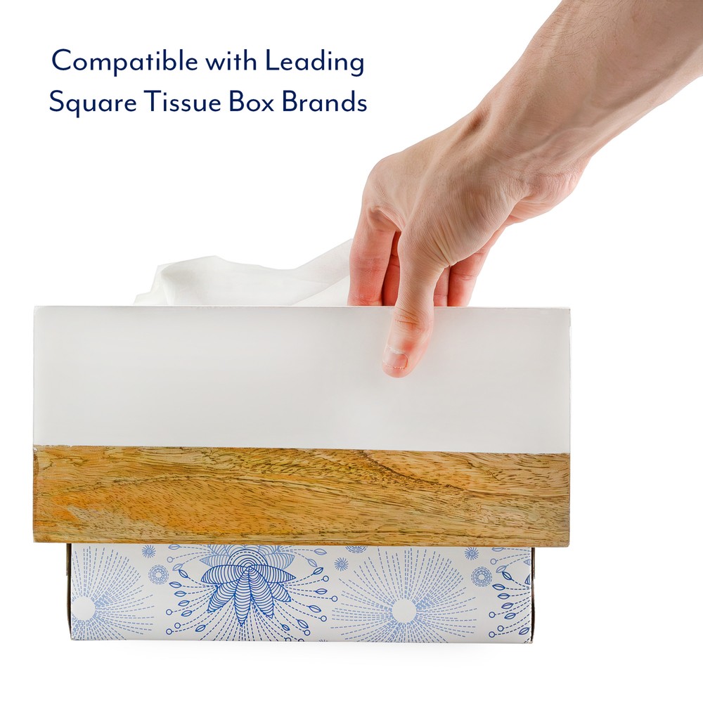 White Enamel/Mango Wood Rectangular Tissue Box Cover; Scandinavian Decor Oblong