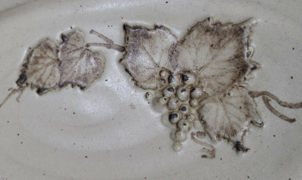 Handmade Long Dish Pressed Grape Vines Red Clay