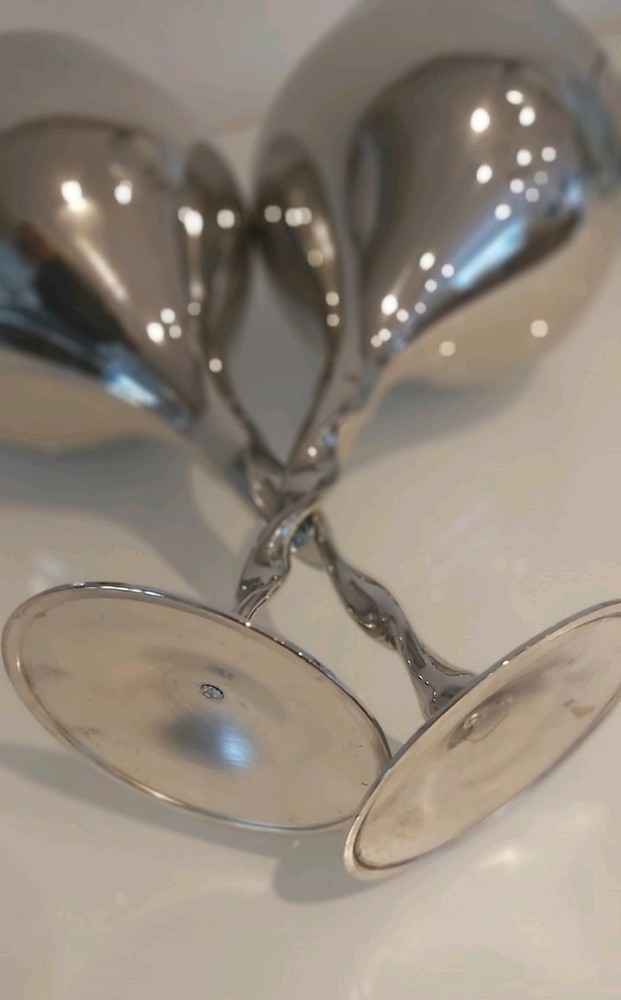 Large Silver Plated Twisted Stem Wine Goblet Heavy