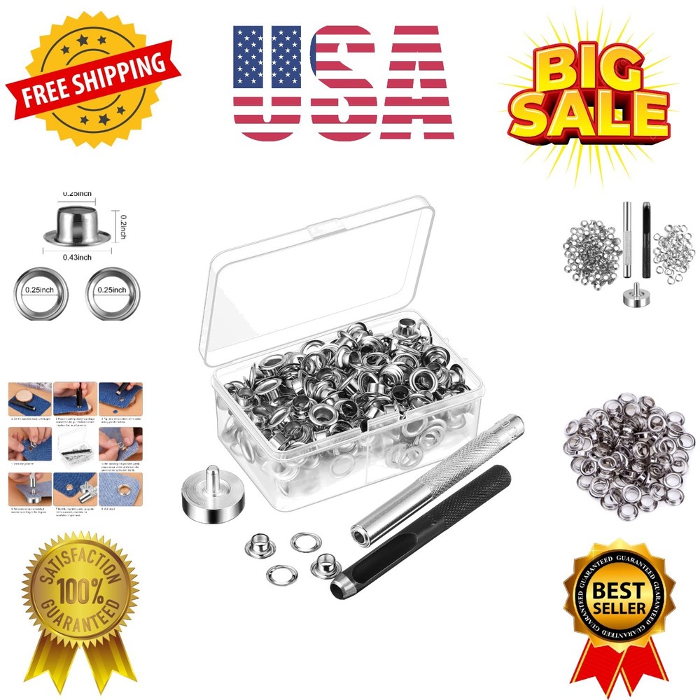 100 Sets Grommet Eyelets Tool Kit, Grommet Setting Tool and Eyelets with Sett...