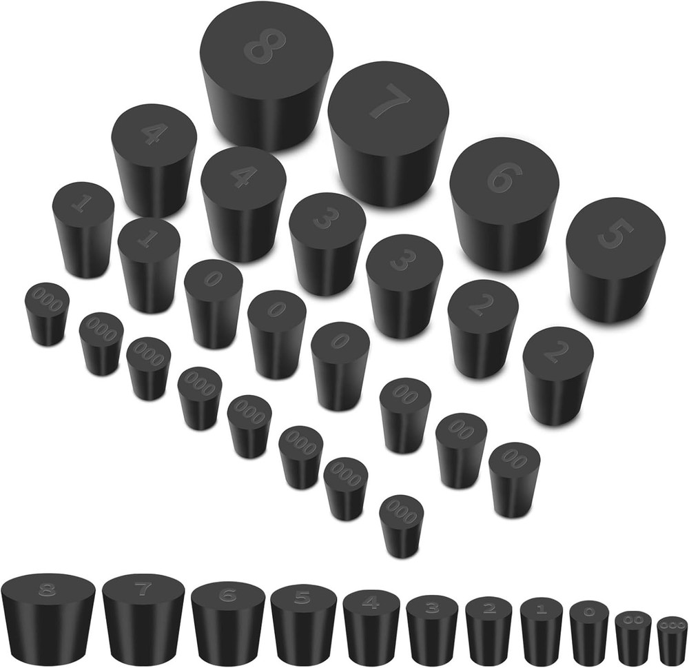 26 PCS Solid Rubber Stoppers, 11 Assorted Sizes(000# - 8#) Tapered Lab Bungs ...