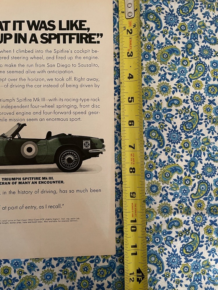 Vintage 1970 Spitfire MK III Print Ad